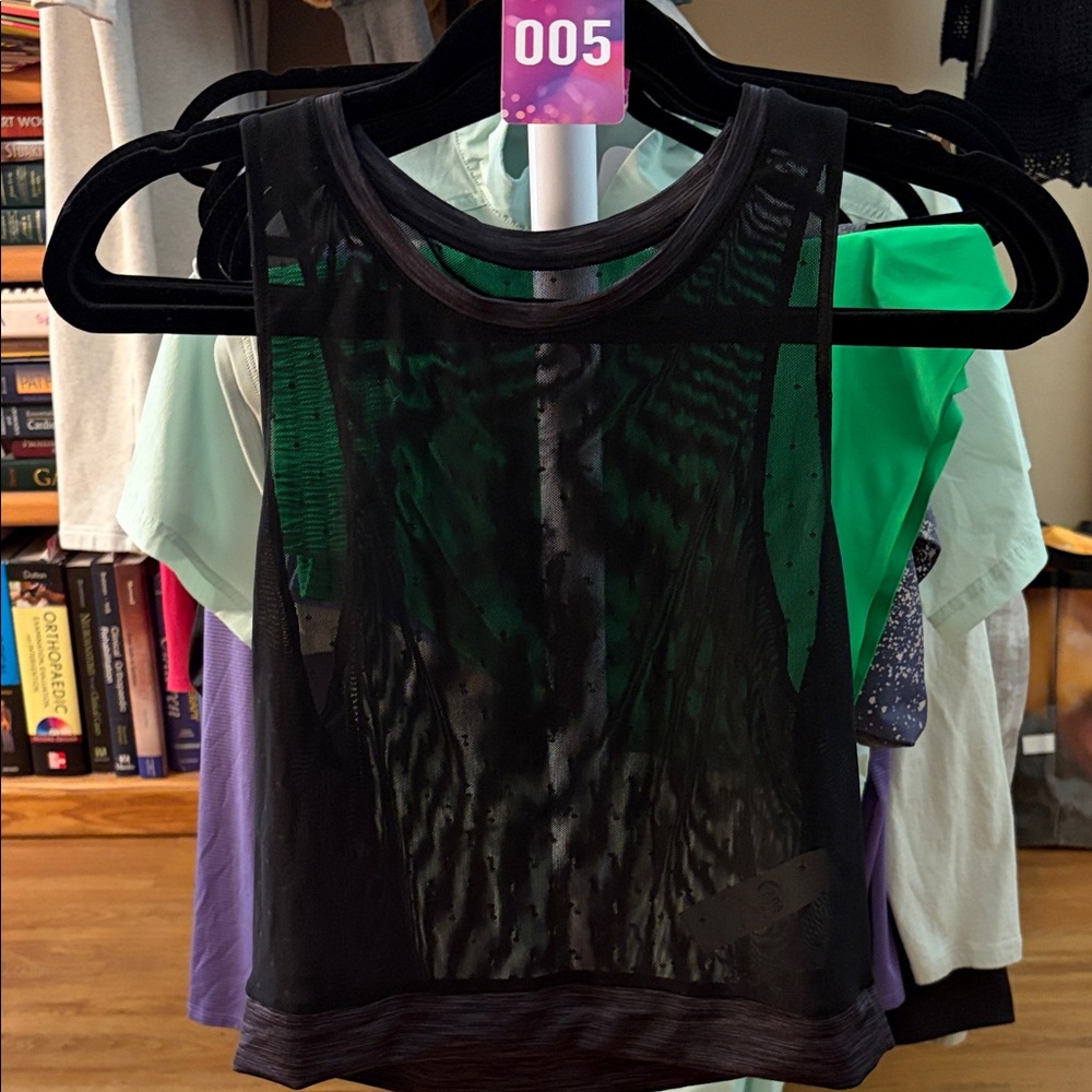 ZYIA Active Women’s Black Dot Luxe Sheer Mesh Crop Tank Top